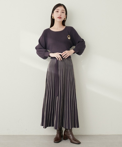 natural couture(ナチュラルクチュール)の「配色ニットプリーツワンピース(ワンピース・レディース・グレイッシュベージュ/ミント/ボルドー/ネイビー/ブラック/チャコールグレー・FREE)」の13枚目の写真