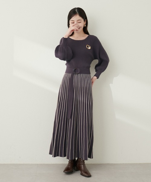 natural couture(ナチュラルクチュール)の「配色ニットプリーツワンピース(ワンピース・レディース・グレイッシュベージュ/ミント/ボルドー/ネイビー/ブラック/チャコールグレー・FREE)」の14枚目の写真