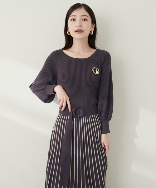 natural couture(ナチュラルクチュール)の「配色ニットプリーツワンピース(ワンピース・レディース・グレイッシュベージュ/ミント/ボルドー/ネイビー/ブラック/チャコールグレー・FREE)」の15枚目の写真