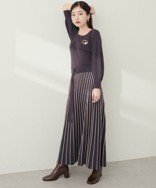 natural couture(ナチュラルクチュール)の「配色ニットプリーツワンピース(ワンピース・レディース・グレイッシュベージュ/ミント/ボルドー/ネイビー/ブラック/チャコールグレー・FREE)」の12枚目の写真