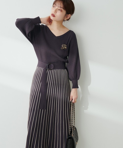 natural couture(ナチュラルクチュール)の「配色ニットプリーツワンピース(ワンピース・レディース・グレイッシュベージュ/ミント/ボルドー/ネイビー/ブラック/チャコールグレー・FREE)」の22枚目の写真