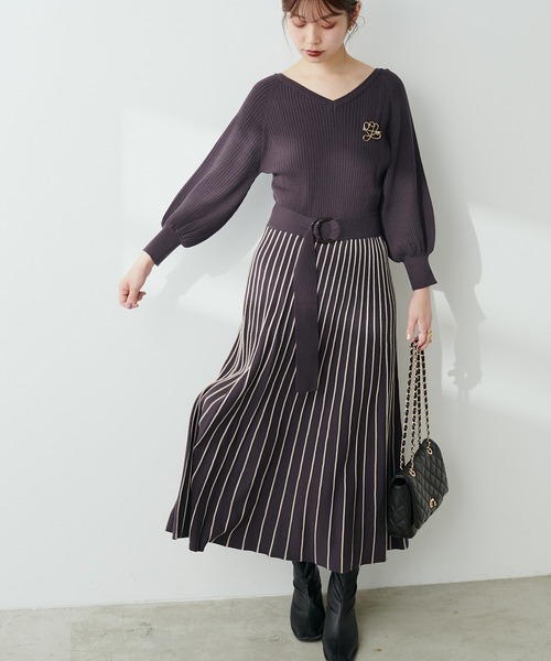 natural couture(ナチュラルクチュール)の「配色ニットプリーツワンピース(ワンピース・レディース・グレイッシュベージュ/ミント/ボルドー/ネイビー/ブラック/チャコールグレー・FREE)」の21枚目の写真