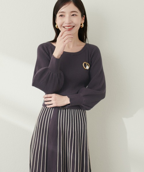 natural couture(ナチュラルクチュール)の「配色ニットプリーツワンピース(ワンピース・レディース・グレイッシュベージュ/ミント/ボルドー/ネイビー/ブラック/チャコールグレー・FREE)」の16枚目の写真