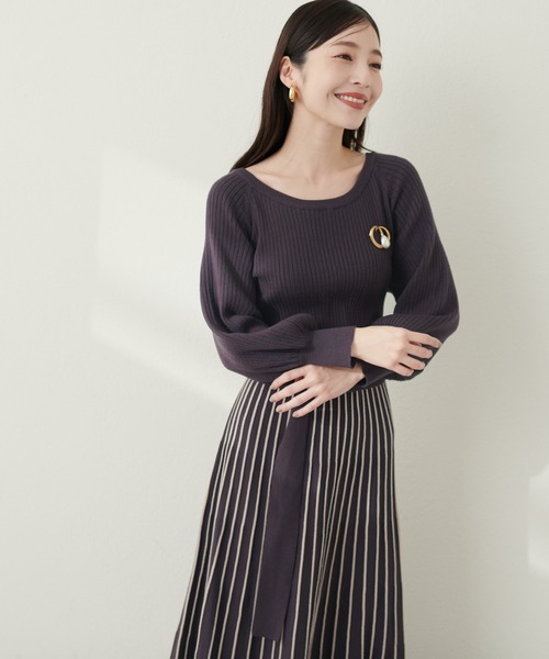 natural couture(ナチュラルクチュール)の「配色ニットプリーツワンピース(ワンピース・レディース・グレイッシュベージュ/ミント/ボルドー/ネイビー/ブラック/チャコールグレー・FREE)」の17枚目の写真