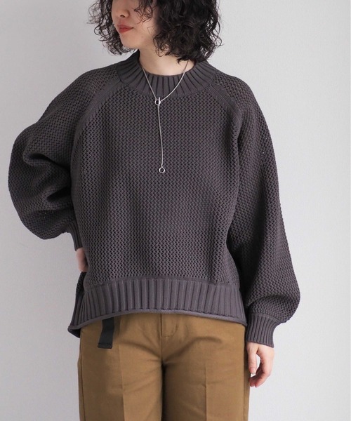 cepo(セポ)の「ボトルネックスカシデザインプルオーバー(ニット/セーター・レディース・レッド/ライム/オフホワイト/チャコール・M)」の2枚目の写真