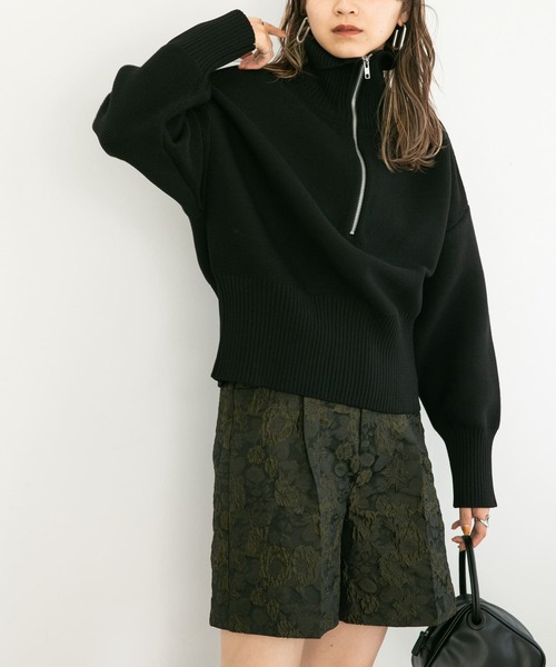 KBF（ケイビーエフ）の「ハーフZIPニットプルオーバー（ニット/セーター・レディース・オレンジ/アイボリー/ブラック・ONE）」の4枚目の写真