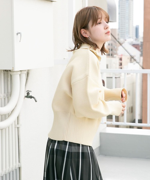 KBF（ケイビーエフ）の「ハーフZIPニットプルオーバー（ニット/セーター・レディース・オレンジ/アイボリー/ブラック・ONE）」の11枚目の写真