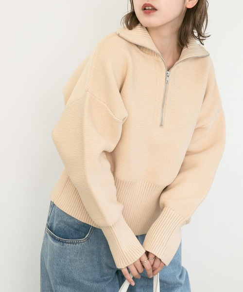 KBF（ケイビーエフ）の「ハーフZIPニットプルオーバー（ニット/セーター・レディース・オレンジ/アイボリー/ブラック・ONE）」の16枚目の写真