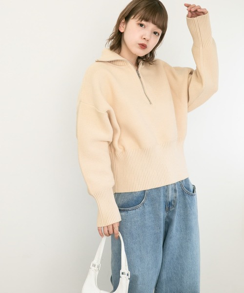 KBF（ケイビーエフ）の「ハーフZIPニットプルオーバー（ニット/セーター・レディース・オレンジ/アイボリー/ブラック・ONE）」の21枚目の写真