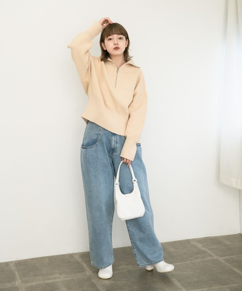 KBF（ケイビーエフ）の「ハーフZIPニットプルオーバー（ニット/セーター・レディース・オレンジ/アイボリー/ブラック・ONE）」の22枚目の写真