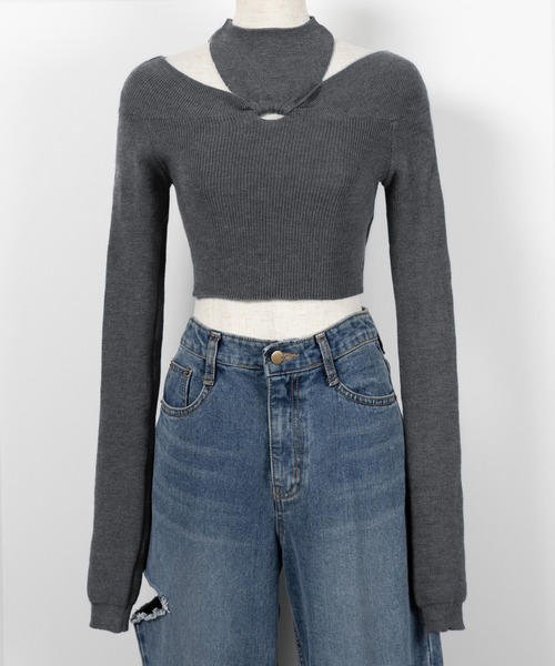 me+em select(ミームセレクト)の「【 5color 】カットアウトオフショルショートリブニット ※※(ニット/セーター・レディース・ホワイト/ブラック/ブラウン/チャコール/グレー・FREE)」の15枚目の写真