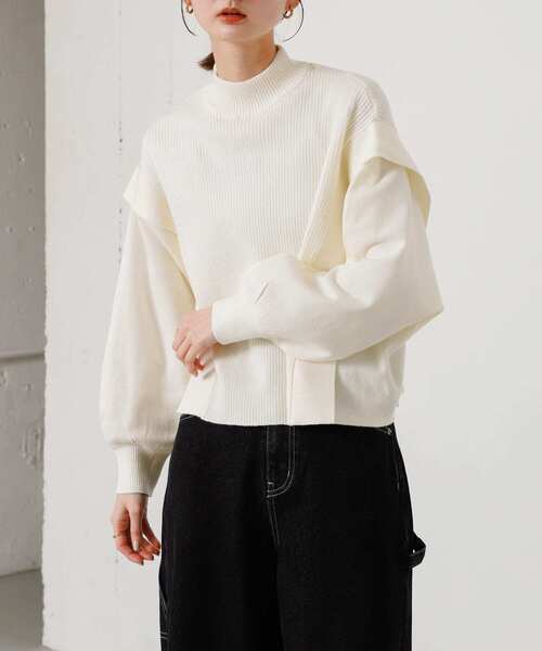 SENSE OF PLACE by URBAN RESEARCH（センスオブプレイスバイアーバンリサーチ）の「ストレッチショルダータックセーター（ニット/セーター・レディース・オフホワイト/ブラック/オレンジ/グレー/ライトブルー・ONE）」の2枚目の写真