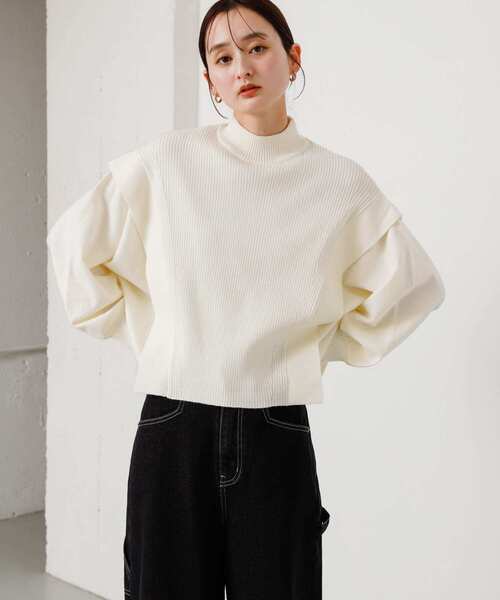 SENSE OF PLACE by URBAN RESEARCH（センスオブプレイスバイアーバンリサーチ）の「ストレッチショルダータックセーター（ニット/セーター・レディース・オフホワイト/ブラック/オレンジ/グレー/ライトブルー・ONE）」の12枚目の写真