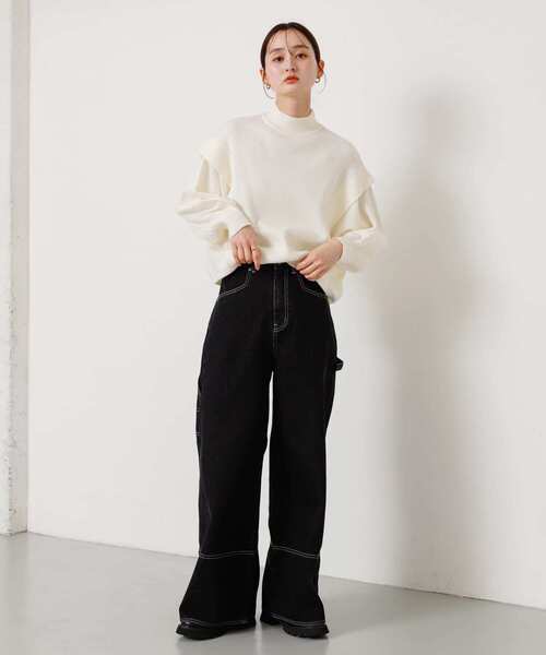 SENSE OF PLACE by URBAN RESEARCH（センスオブプレイスバイアーバンリサーチ）の「ストレッチショルダータックセーター（ニット/セーター・レディース・オフホワイト/ブラック/オレンジ/グレー/ライトブルー・ONE）」の15枚目の写真