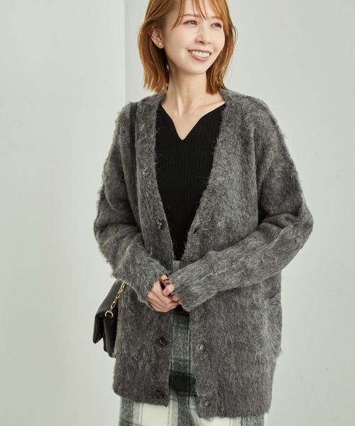 ROPE' PICNIC（ロペピクニック）の「シャギーニットカーディガン（カーディガン/ボレロ・レディース・チャコールグレー/キナリ/グリーン系その他・38）」の7枚目の写真