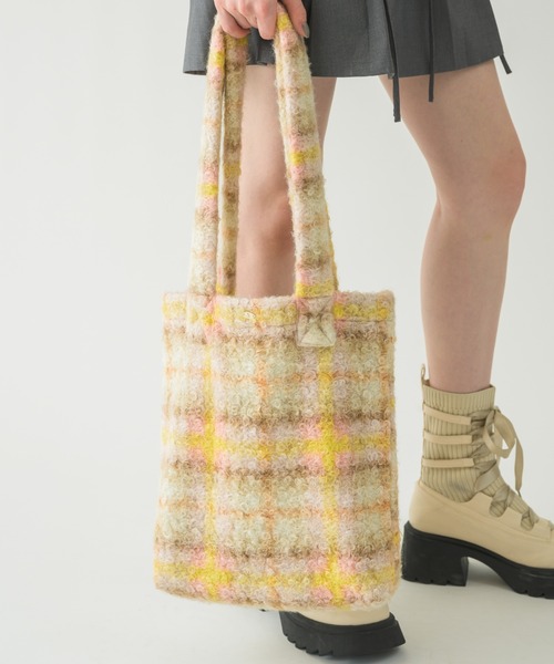 idem(イデム)の「moco moco check bag/チェック柄トートバッグ(トートバッグ・レディース・アイボリー/グレー・FREE)」の21枚目の写真