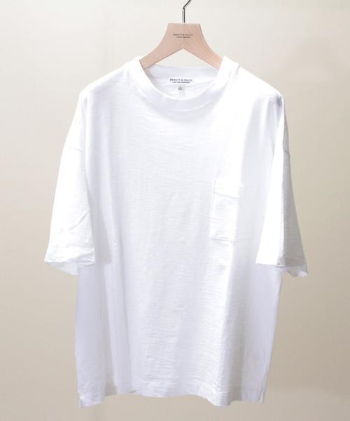 BEAUTY&YOUTH UNITED ARROWS（ビューティーアンドユースユナイテッドアローズ）の「【WEB限定】by ∴ エアスラブ ワイドクルーネック ハーフスリーブ カットソー MADE IN JAPAN◆（Tシャツ/カットソー・メンズ・ホワイト/ネイビー/コバルトブルー/レッド・MEDIUM/SMALL/LARGE）」の2枚目の写真