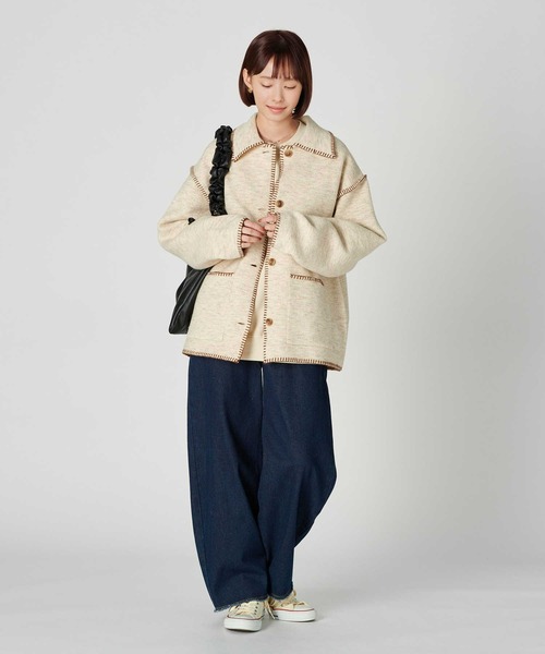 BACK NUMBER（バックナンバー）の「【BACK NUMBER】配色ステッチニットカーディガン（カーディガン/ボレロ・レディース・ブラウン/オフホワイト・M/L）」の3枚目の写真