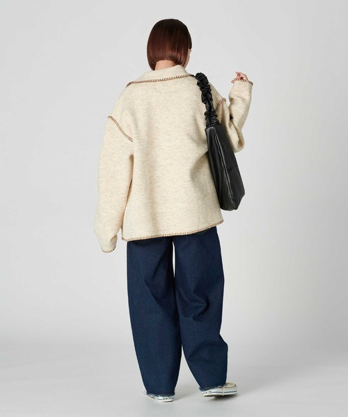 BACK NUMBER（バックナンバー）の「【BACK NUMBER】配色ステッチニットカーディガン（カーディガン/ボレロ・レディース・ブラウン/オフホワイト・M/L）」の4枚目の写真