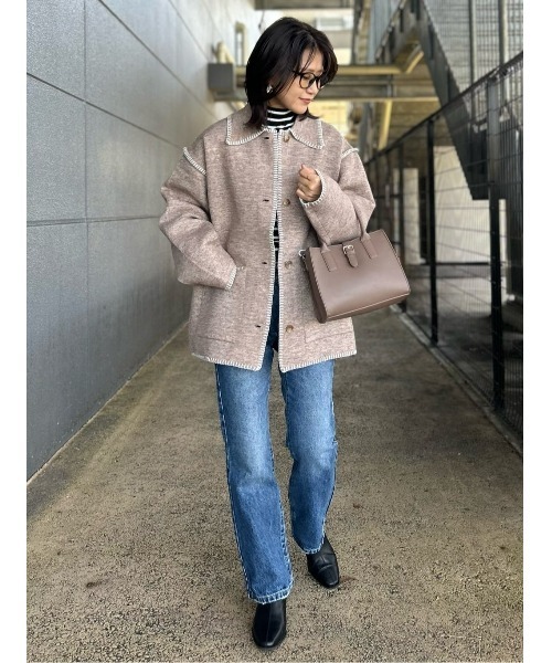 BACK NUMBER（バックナンバー）の「【BACK NUMBER】配色ステッチニットカーディガン（カーディガン/ボレロ・レディース・ブラウン/オフホワイト・M/L）」の18枚目の写真