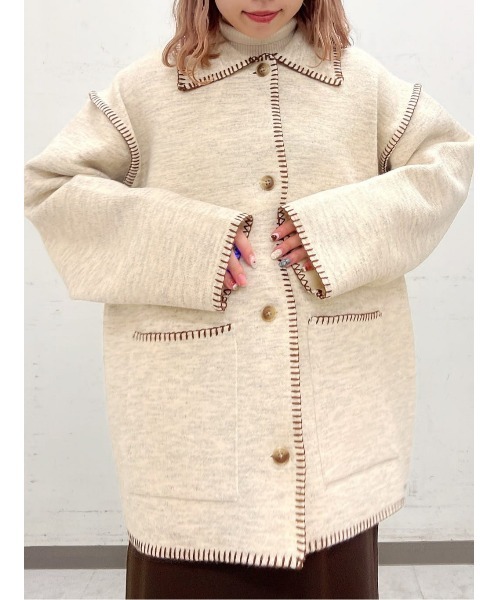 BACK NUMBER（バックナンバー）の「【BACK NUMBER】配色ステッチニットカーディガン（カーディガン/ボレロ・レディース・ブラウン/オフホワイト・M/L）」の20枚目の写真