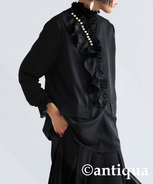 antiqua（アンティカ）の「フリルパールジレ（ベスト・レディース・ブラック・FREE）」の4枚目の写真