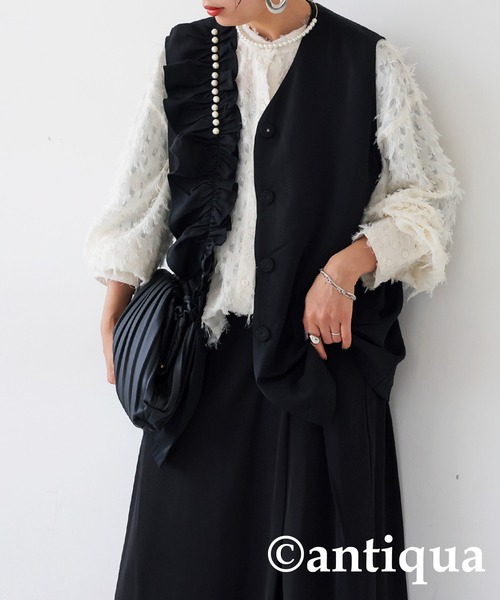 antiqua（アンティカ）の「フリルパールジレ（ベスト・レディース・ブラック・FREE）」の3枚目の写真