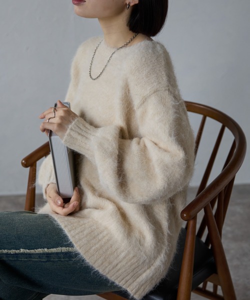 セール】もちふわシャギーニットプルオーバー / モヘアライクニット