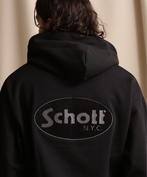 schott（ショット）の「【WEB LIMITED】Schott/ショット/HOODED SWEAT OVAL CHENILLE LOGO/シニールロゴ パーカー（パーカー・メンズ・ブラック/ベージュ/ネイビー/オレンジ・M/2XL/L/XL）」の2枚目の写真