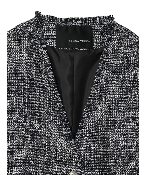YECCA VECCA（イェッカヴェッカ）の「ノーカラーツイードジャケット②（その他アウター・レディース・ネイビー・FREE）」の4枚目の写真
