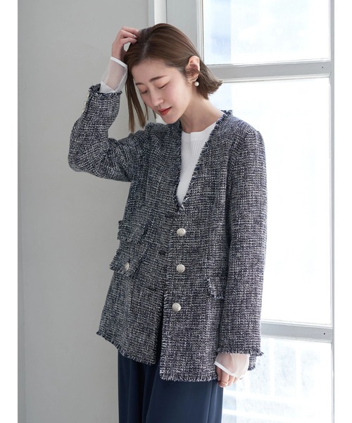 YECCA VECCA（イェッカヴェッカ）の「ノーカラーツイードジャケット②（その他アウター・レディース・ネイビー・FREE）」の19枚目の写真