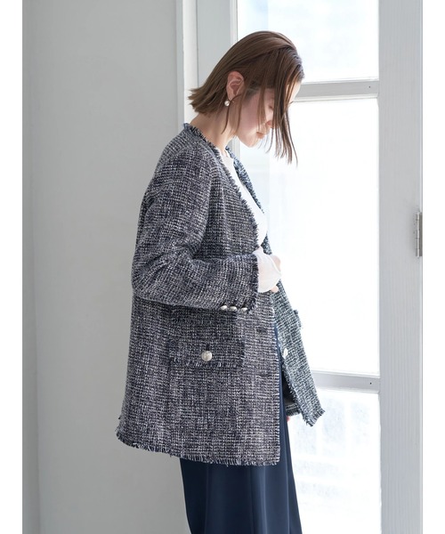 YECCA VECCA（イェッカヴェッカ）の「ノーカラーツイードジャケット②（その他アウター・レディース・ネイビー・FREE）」の22枚目の写真