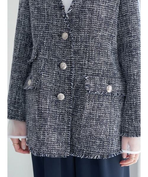 YECCA VECCA（イェッカヴェッカ）の「ノーカラーツイードジャケット②（その他アウター・レディース・ネイビー・FREE）」の20枚目の写真