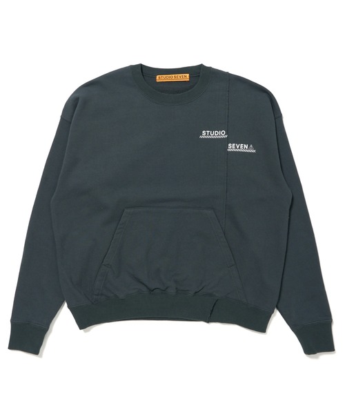 STUDIO SEVEN（スタジオ セブン）の「Front Switch Crew Sweat【STUDIOSEVEN/スタジオセブン】（スウェット・メンズ・ダークグリーン/ベージュ/パープル・MEDIUM/LARGE/X-LARGE）」の4枚目の写真