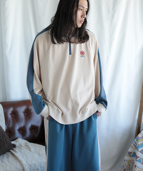 HOOK(フック)の「HOOK -original- 配色ワンポイント刺繍飾りステッチサイドラインハーフジップ セットアップ可能(スウェット・メンズ・ベージュ/ブラック/ブラウン/ライトベージュ・S/M/L/XL)」の3枚目の写真