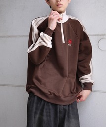 HOOK（フック）の「HOOK -original-　配色ワンポイント刺繍飾りステッチサイドラインハーフジップ セットアップ可能（スウェット）」