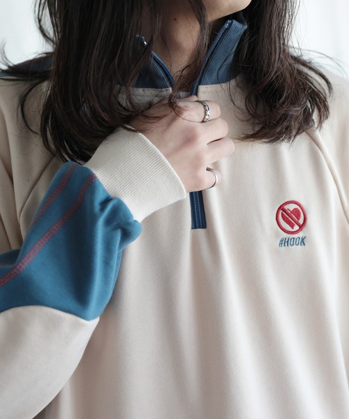 HOOK(フック)の「HOOK -original- 配色ワンポイント刺繍飾りステッチサイドラインハーフジップ セットアップ可能(スウェット・メンズ・ベージュ/ブラック/ブラウン/ライトベージュ・S/M/L/XL)」の21枚目の写真