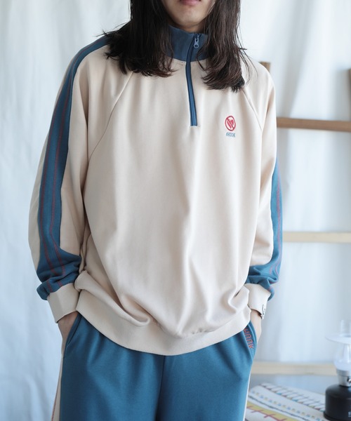 HOOK(フック)の「HOOK -original- 配色ワンポイント刺繍飾りステッチサイドラインハーフジップ セットアップ可能(スウェット・メンズ・ベージュ/ブラック/ブラウン/ライトベージュ・S/M/L/XL)」の16枚目の写真