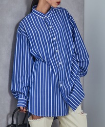 【ROYAL NAVY】BANRCOLLAR SHIRTS STRIPE