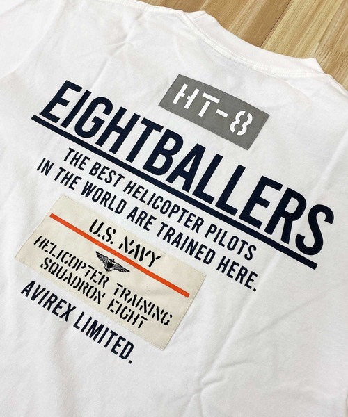 AVIREX（アヴィレックス）の「EIGHT BALLERS  STENCIL PATCH 半袖Tシャツ（Tシャツ/カットソー・メンズ・ホワイト/ブラック/セージグリーン・M/L/XL/XXL）」の6枚目の写真