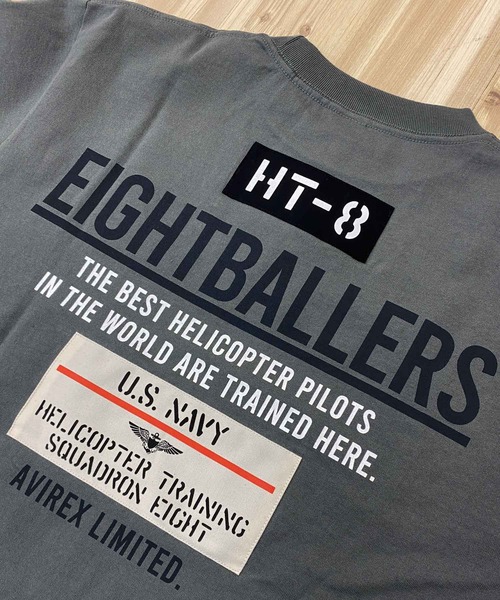 AVIREX（アヴィレックス）の「EIGHT BALLERS  STENCIL PATCH 半袖Tシャツ（Tシャツ/カットソー・メンズ・ホワイト/ブラック/セージグリーン・M/L/XL/XXL）」の12枚目の写真