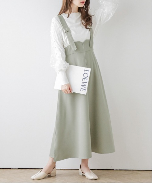 AMELY（エミリー）の「フロントジップジャンパースカート（ジャンパースカート・レディース・ブラック/ミント/ベージュ系/グレイッシュベージュ・フリー）」の18枚目の写真