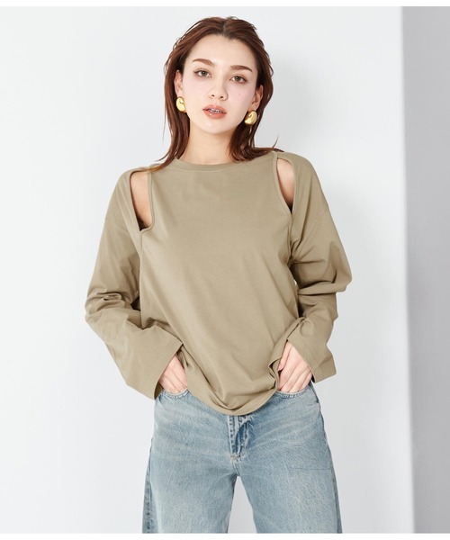 Settimissimo（セッティミッシモ）の「ショルダースリット デザイン ロングTシャツ ロンT（Tシャツ/カットソー・レディース・グレイッシュベージュ/ブラック/オフホワイト・FREE）」の17枚目の写真