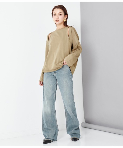 Settimissimo（セッティミッシモ）の「ショルダースリット デザイン ロングTシャツ ロンT（Tシャツ/カットソー・レディース・グレイッシュベージュ/ブラック/オフホワイト・FREE）」の21枚目の写真