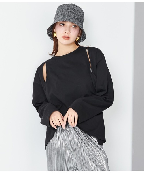 Settimissimo（セッティミッシモ）の「ショルダースリット デザイン ロングTシャツ ロンT（Tシャツ/カットソー・レディース・グレイッシュベージュ/ブラック/オフホワイト・FREE）」の11枚目の写真