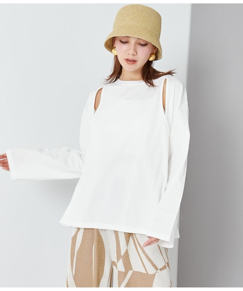 Settimissimo（セッティミッシモ）の「ショルダースリット デザイン ロングTシャツ ロンT（Tシャツ/カットソー・レディース・グレイッシュベージュ/ブラック/オフホワイト・FREE）」の5枚目の写真