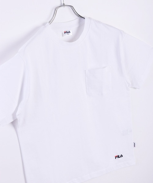 FILA(フィラ)の「FILA コットン100% ポケット付き半袖無地Tシャツ(Tシャツ/カットソー・メンズ・ネイビー/ホワイト/ブラック/グリーン・LL/L/M)」の1枚目の写真