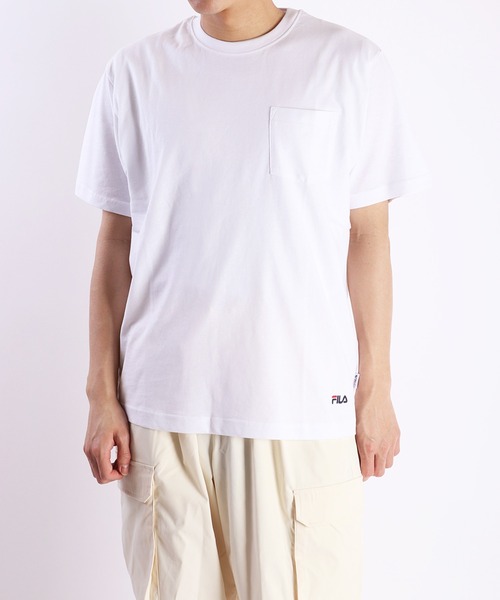 FILA(フィラ)の「FILA コットン100% ポケット付き半袖無地Tシャツ(Tシャツ/カットソー・メンズ・ネイビー/ホワイト/ブラック/グリーン・LL/L/M)」の5枚目の写真