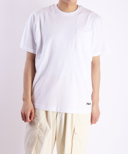 FILA(フィラ)の「FILA コットン100% ポケット付き半袖無地Tシャツ(Tシャツ/カットソー・メンズ・ネイビー/ホワイト/ブラック/グリーン・LL/L/M)」の6枚目の写真