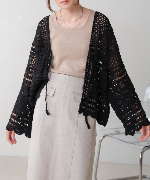 Bab（バブ）の「【大人気クロシェシリーズ】クロシェカーディガン（カーディガン/ボレロ・レディース・ブラック/モカ/A/ホワイト系その他・M）」の7枚目の写真